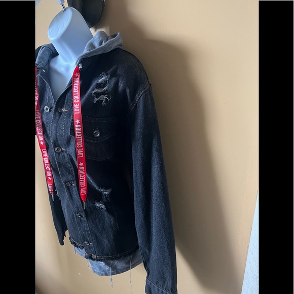 Denim Hooded Jacket Japanese/Hong Kong Style Distress Jacket Hole Retro Loose - Picture 3 of 13